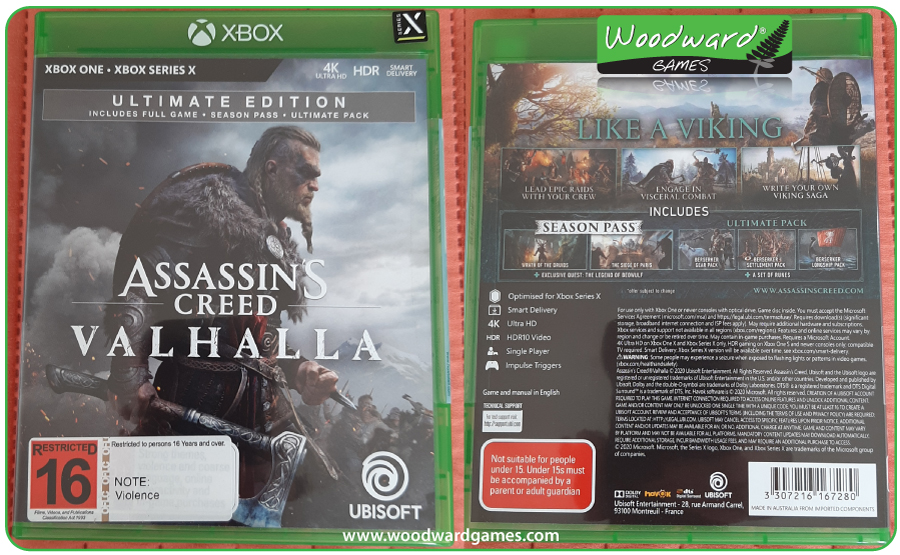 Assassin's Creed Valhalla Game Box - Front and Back - Woodward Games