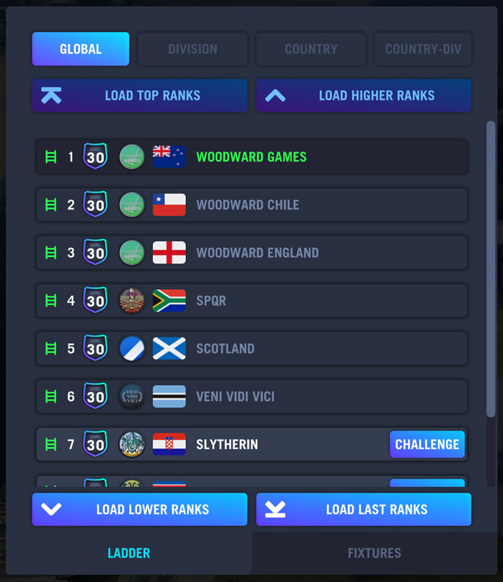 Global Ladder – I have all top 3 positions in the world of Blackout Rugby