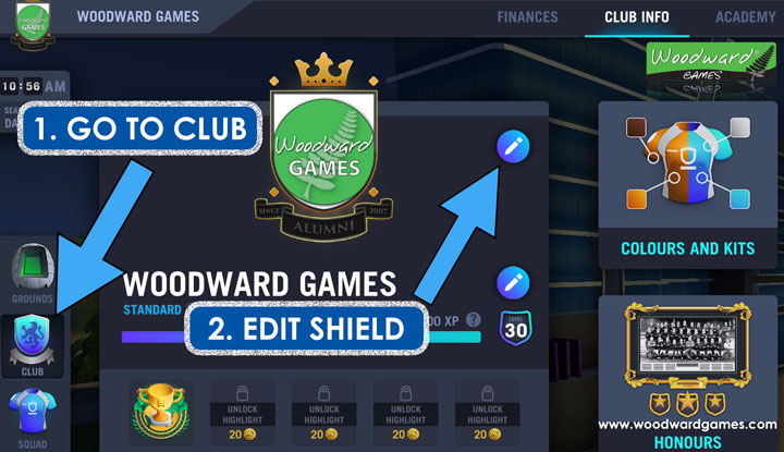 How to change your club shield in Blackout Rugby Manager