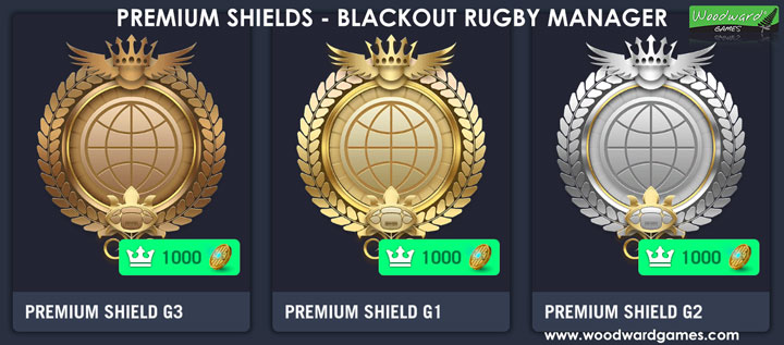 Exclusive Premium Club Shields in Blackout Rugby Manager