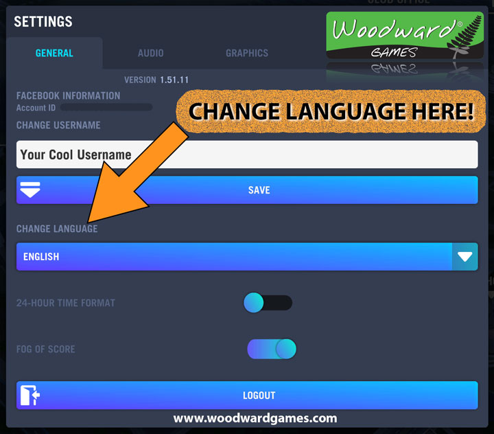 How to change the language in Blackout Rugby Manager