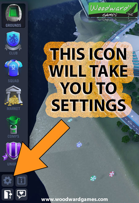 Settings icon in Blackout Rugby Manager - Woodward Games Tutorial