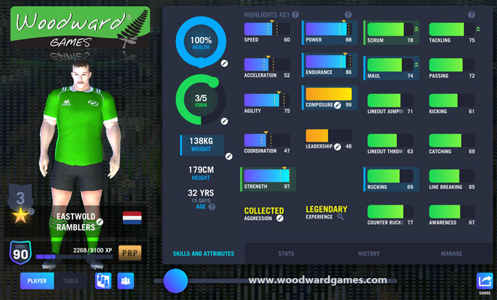 Level 90 player for sale on Blackout Rugby Manager - Woodward Games