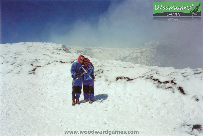 Rob and Ange at the top of an active volcano - Volcán Villarrica Chile - Woodward Games