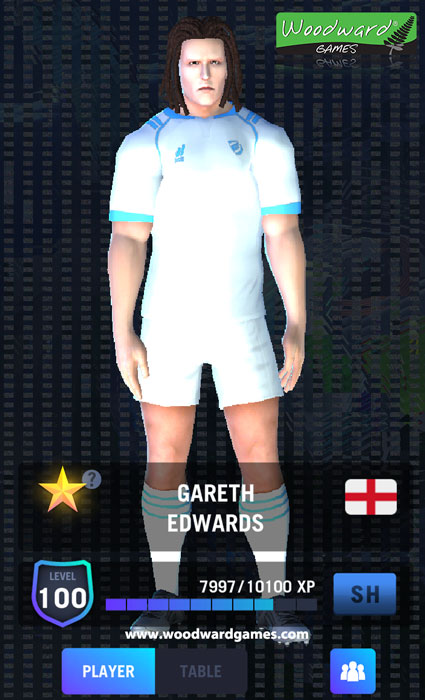 The first level 100 player in Blackout Rugby Manager - Player Gareth Edwards from the team Cambridge by Manager Frosty.